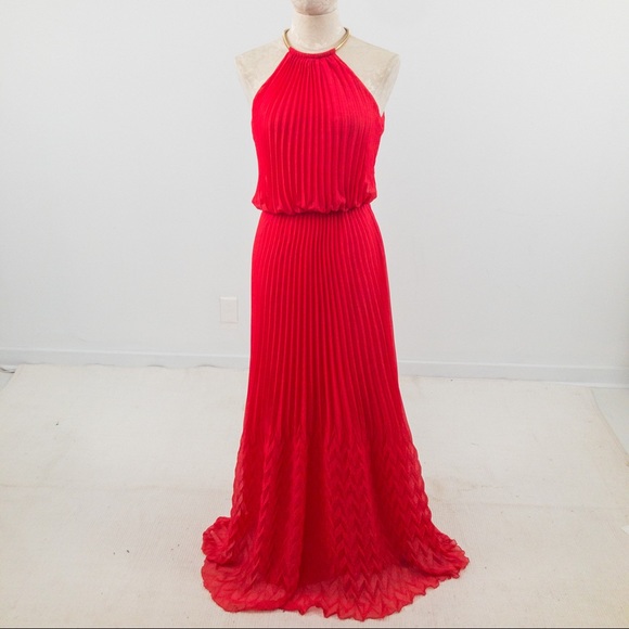 Guess S Studio 54 Pleated Maxi Dress Red Coral - Picture 12 of 13